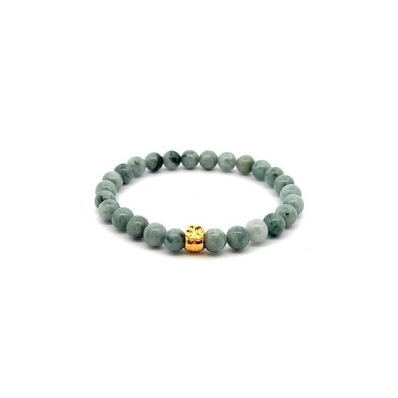 RAFANTHIA Jewelry - 18K Gold Money Bag Lucky Charm Elastic Bracelet Gemstones Burmese Jade 6mm S 6"